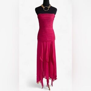 Vintage BCBGMaxazaria Silk Strapless handkerchief hem dress.